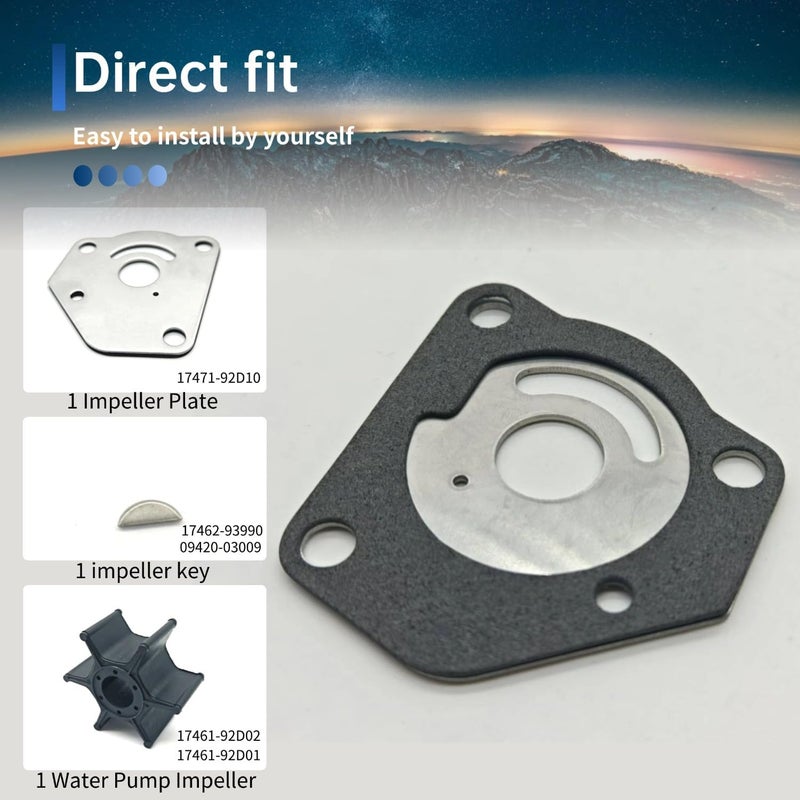 FREPURDO 17400-92D01 Water Pump Impeller Kit for Suzuki Outboard Motors, 17400-96353, 8-9.9 HP, Sierra 18-3255 - Image 3